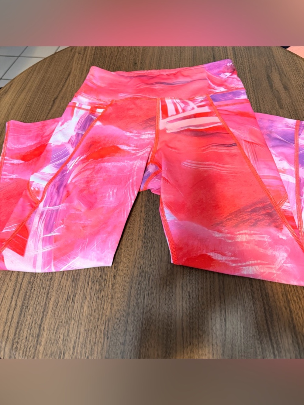 Fila Pink Red Abstract Print Women's Active Leggings
